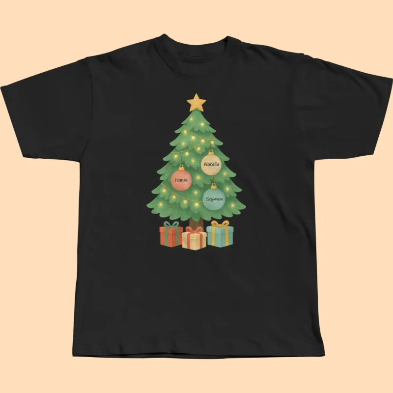 koszulka Świąteczna z imionami – personalizowana choinka
