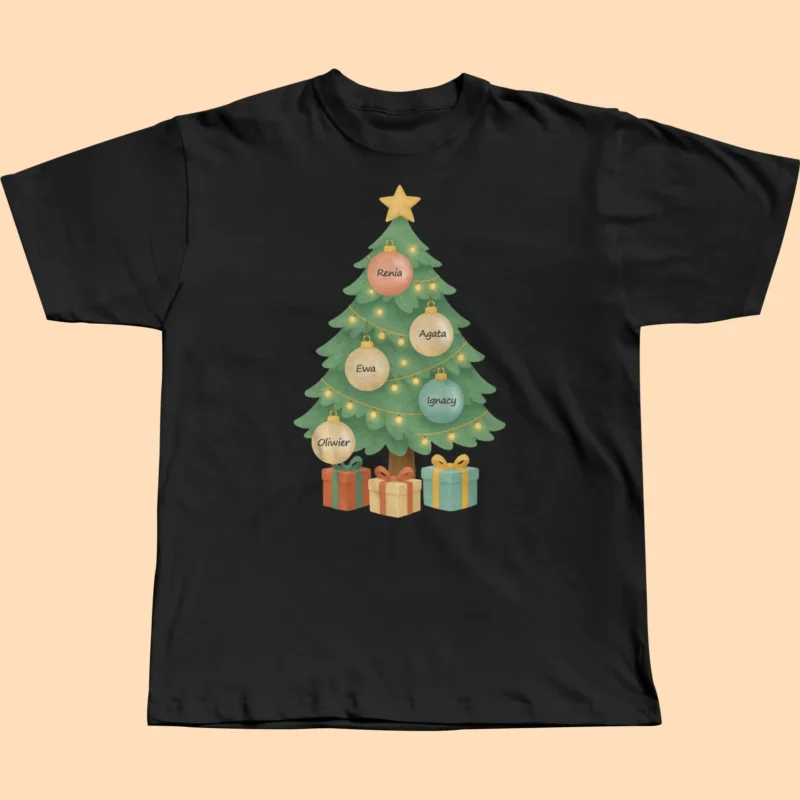 koszulka Świąteczna z imionami – personalizowana choinka 4 bombki (kopia)