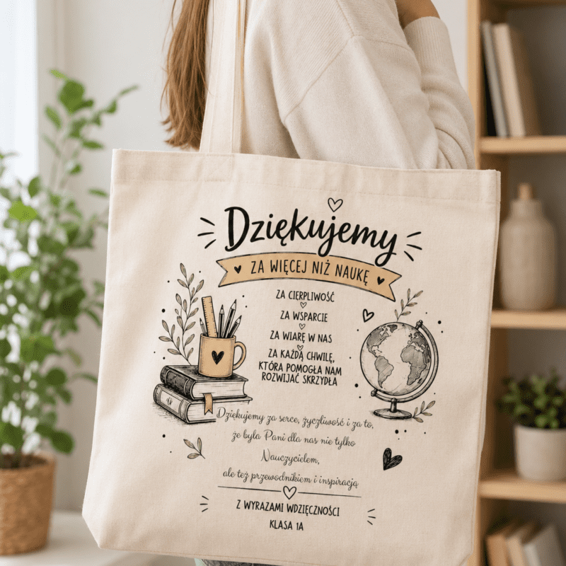 Personalizowana torba bawełniana dla nauczyciela – podziękowanie od klasy 🎁