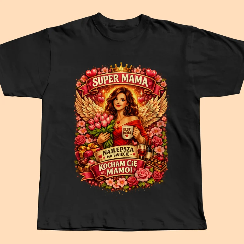 Koszulka dla mamy „Super Mama”  Najlepsza mama na świecie – prezent na Dzień Matki