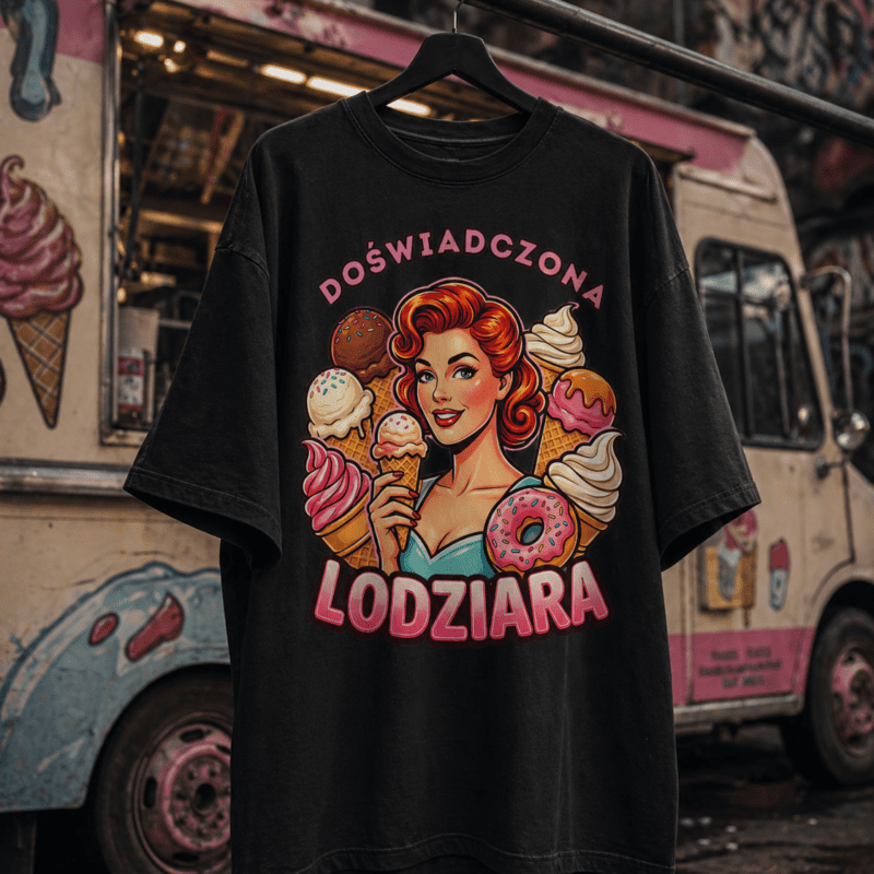Koszulka „Doświadczona Lodziara” – zabawny streetwear z grafiką lodów