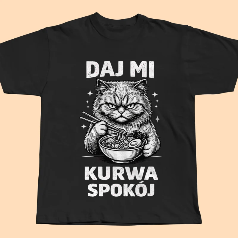 Koszulka Daj Mi Kurwa Spokój - T-Shirt Śmieszny Mem z Kotem