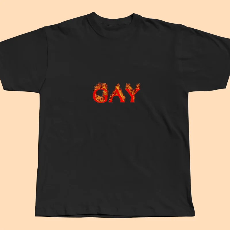 Koszulka Gay Fire - T-Shirt z Nadrukiem Płonący Napis GAY